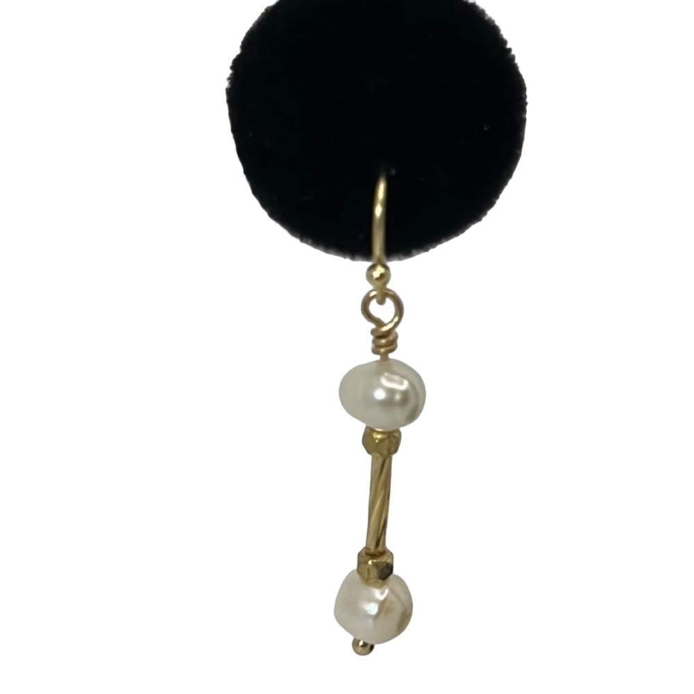 Handmade Freshwater Pearl Gold Tone Beaded Dangle Earrings - Picture 4 of 4